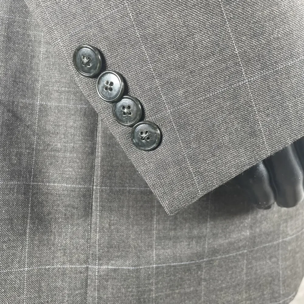 Jos A Bank 43 L Gray Traveler's Tailored Fit 100% Wool Blazer Jacket Window Pane